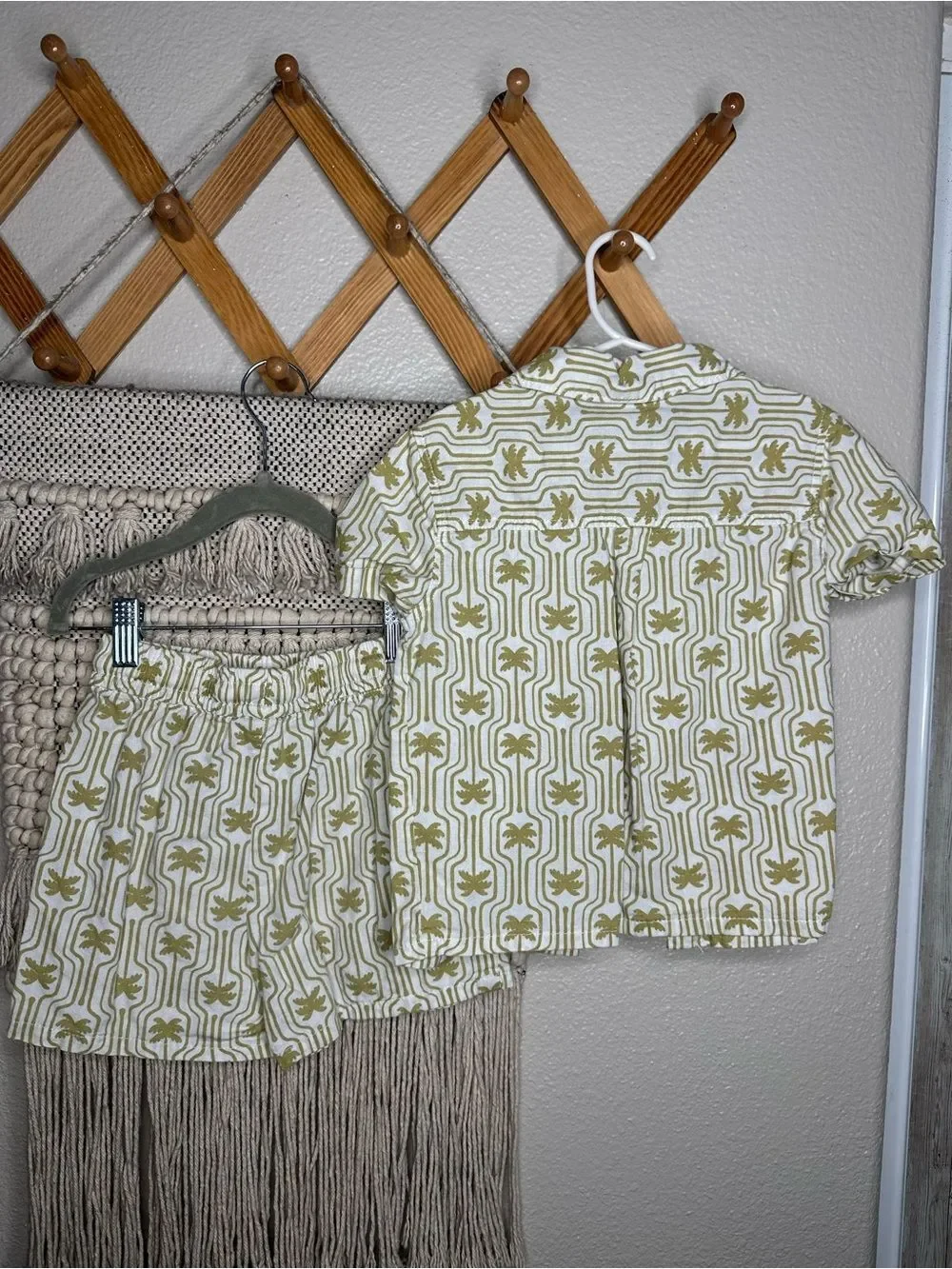 Palm-Print Short Set for Kids — Green/White